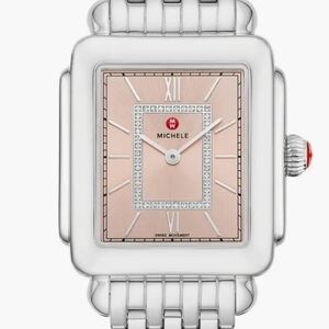 Michele Silver Watch with Pink Dial